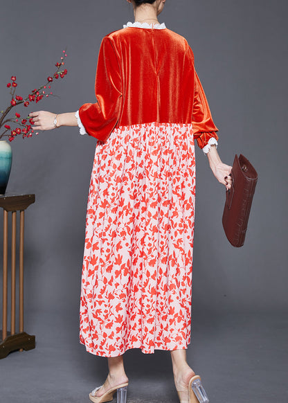 Diy Orange Tasseled Patchwork Silk Velour Holiday Dress Spring