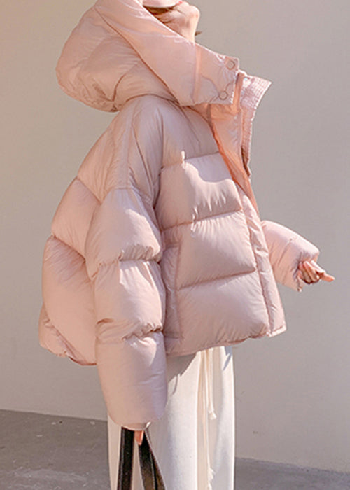 Pink Hooded Zippered Pockets Duck Down Down Coat Winter
