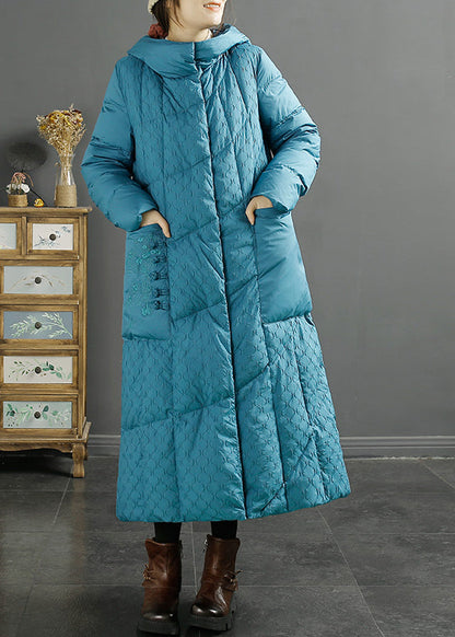 Purple Hooded Pockets Jacquard Duck Down Puffer Coats Winter
