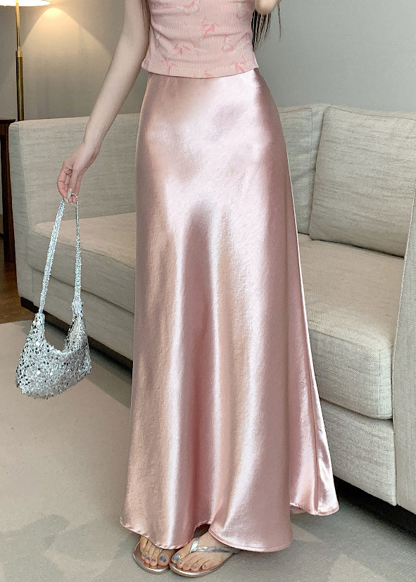 Pink Original Design Silk Skirts High Waist