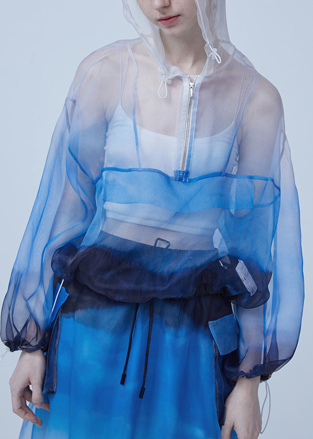 Summer New Gradient Color Silk Sunscreen Top and Skirt Two Piece Set