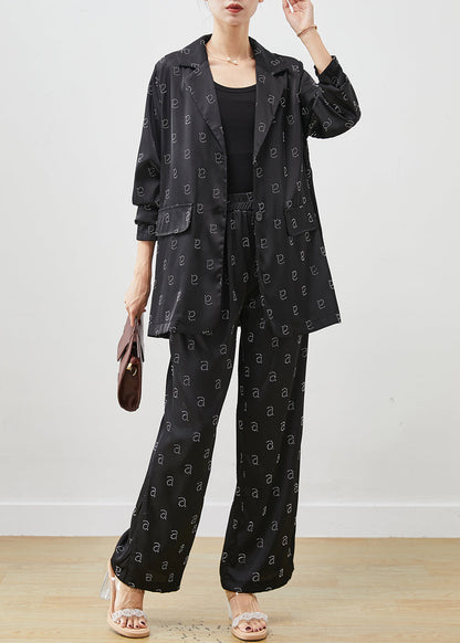 Black Oversized Zircon Spandex Two Pieces Set Spring