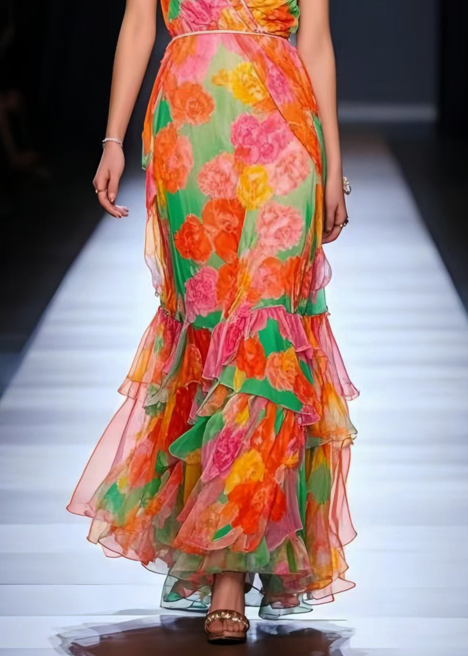Orange V Neck Chiffon Maxi Dress Summer