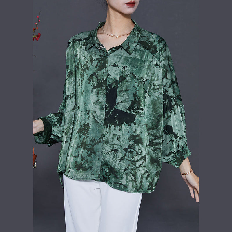 Green Tie Dye Chiffon Shirts Oversized Summer