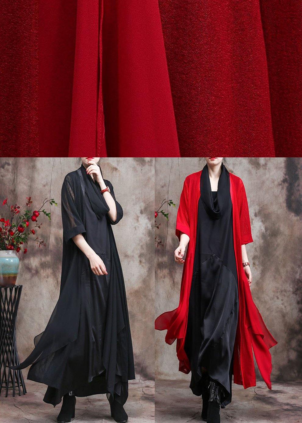 Red Quality Long Chiffon Cardigan Coats Photography Asymmetric Outwears