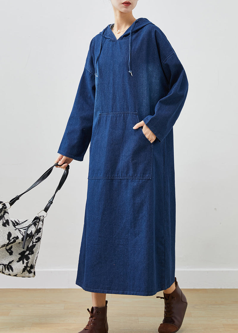 Navy Oversized Denim Hooded Dress Spring
