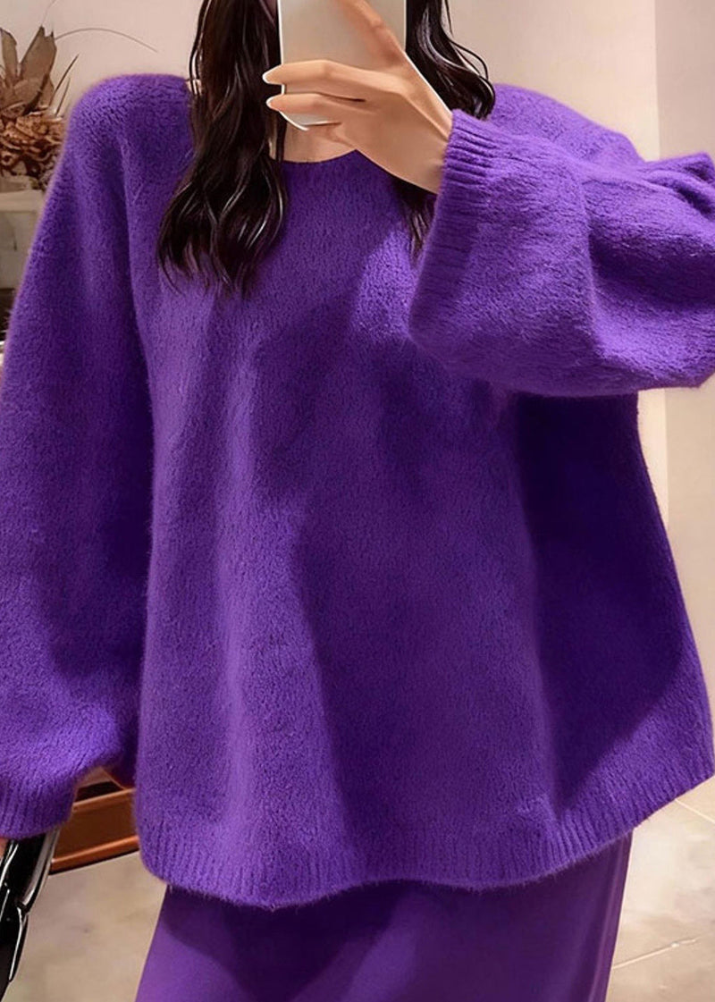 Purple Backless Bow Knit Two Piece Set Outfits Winter