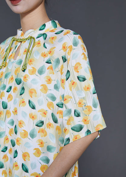 Apricot Tasseled Print Cotton Dress Summer