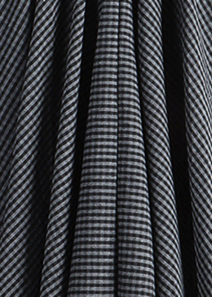Black Grey Plaid Elastic Waist Cotton a Line Skirt Fall
