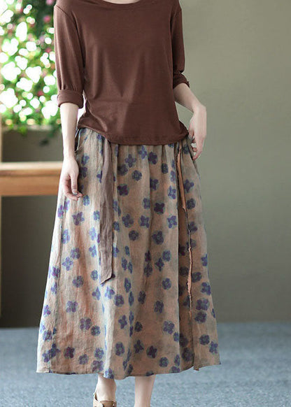 Purple Wrinkled Pocketsprint Linen Skirt Summer
