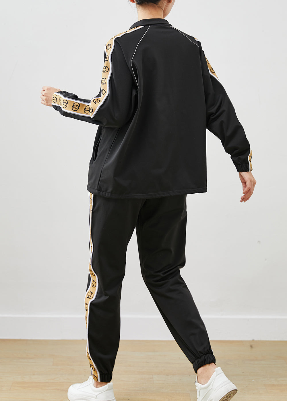 Black Oversized Patchwork Drawstring Cotton Sweatshirt