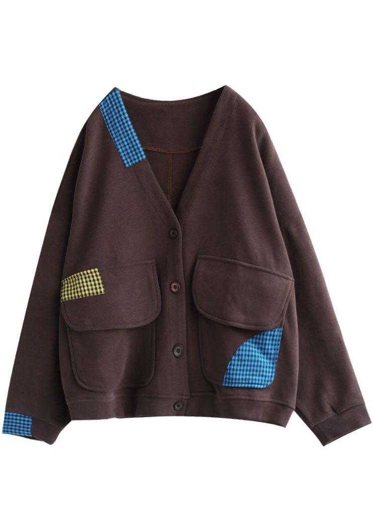 Red Loose Pockets Button Fall Long Sleeve Coat