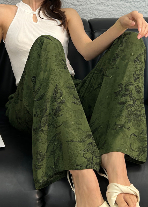 Elastic Waist Print Cotton Straight Pants Summer