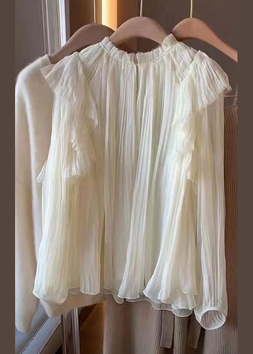 Pink Ruffled Patchwork Chiffon Tops Long Sleeve
