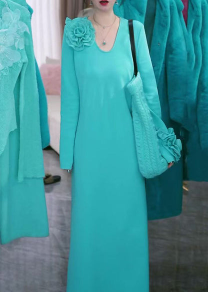 Blue Original Design Knit Long Dress Winter