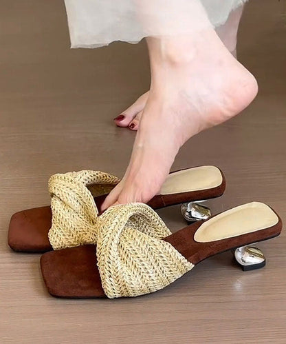 Beige Splicing Stylish High Heel Slide Sandals Peep Toe