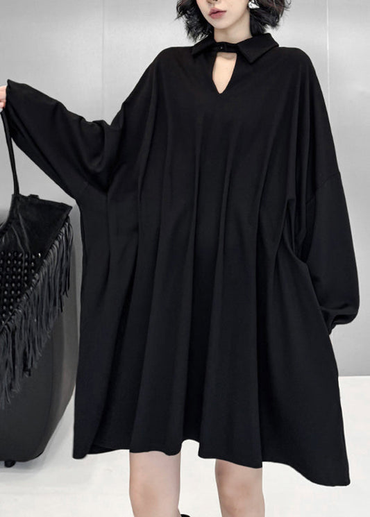 Black Hollow Out Mid Dress Lantern Sleeve