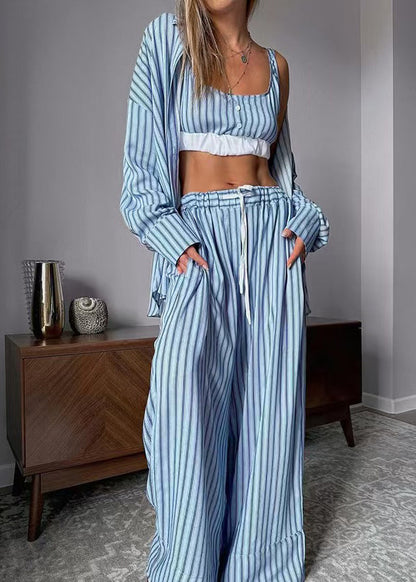 Blue Oversized Knit Tops and Shorts Sets 2 Pieces Summer