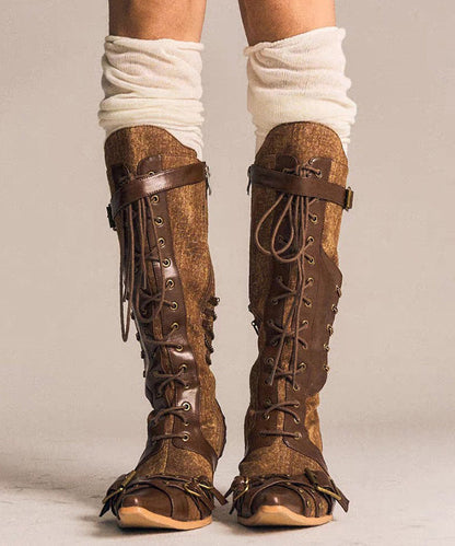 European and American New Brown Strap Zipper Western Cowboy Boots