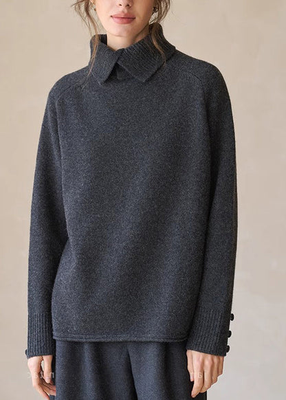 Charcoal Grey High Neck Warm Knit Shirts Winter