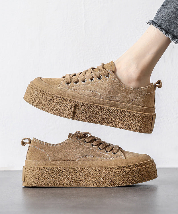 Black Platform Suede Splicing Flat Shoes Lace Up