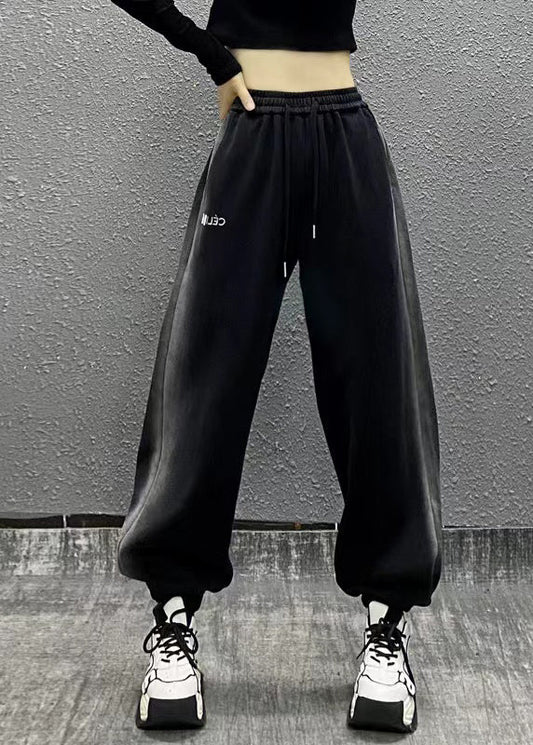 And Comfortable Black Elastic Waist Warm Fleece Beam Pants Winter