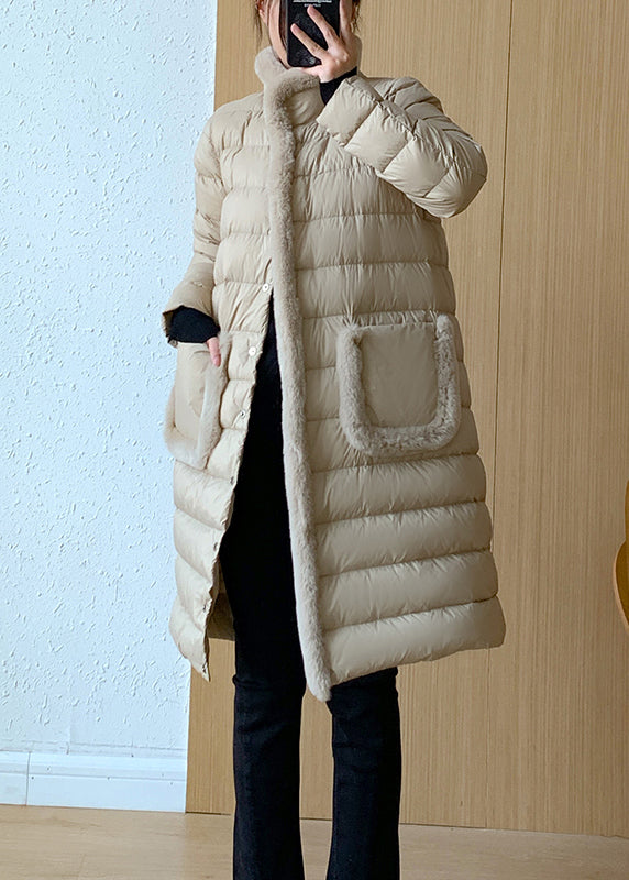 Khaki Pockets the Rabbit Wool Patchwork Duck Down Coats Winter