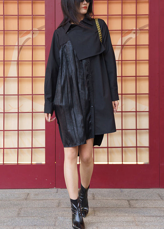 Black Asymmetrical Low High Design Cotton Dresses Spring