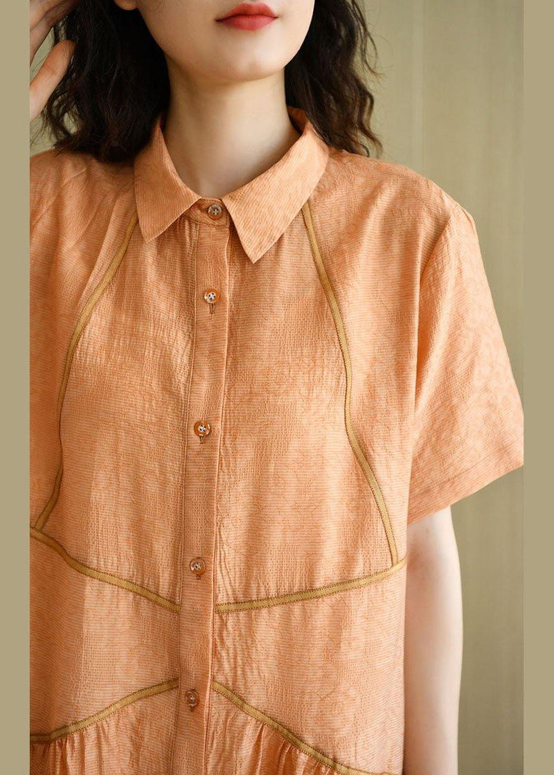 Diy Orange Yellow Peter Pan Collar Button Summer Dresses Short Sleeve