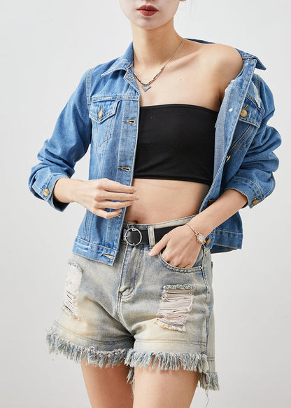 Denim Blue Silm Fit Cotton Coats Spring