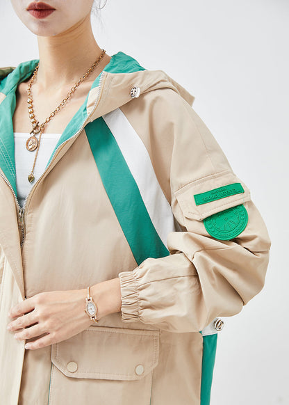 Khaki Oversized Patchwork Applique Cotton Jacket Fall