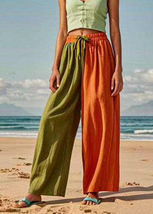 Colorblock Asymmetrical Tie Waist Wide Leg Pants Summer