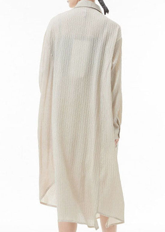 Loose Apricot Asymmetrical Design Peter Pan Collar Shirt Dresses Spring