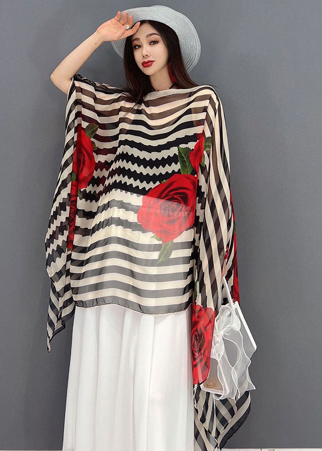 Asymmetrical Striped Chiffon Top and Skirt Two Pieces Set Summer