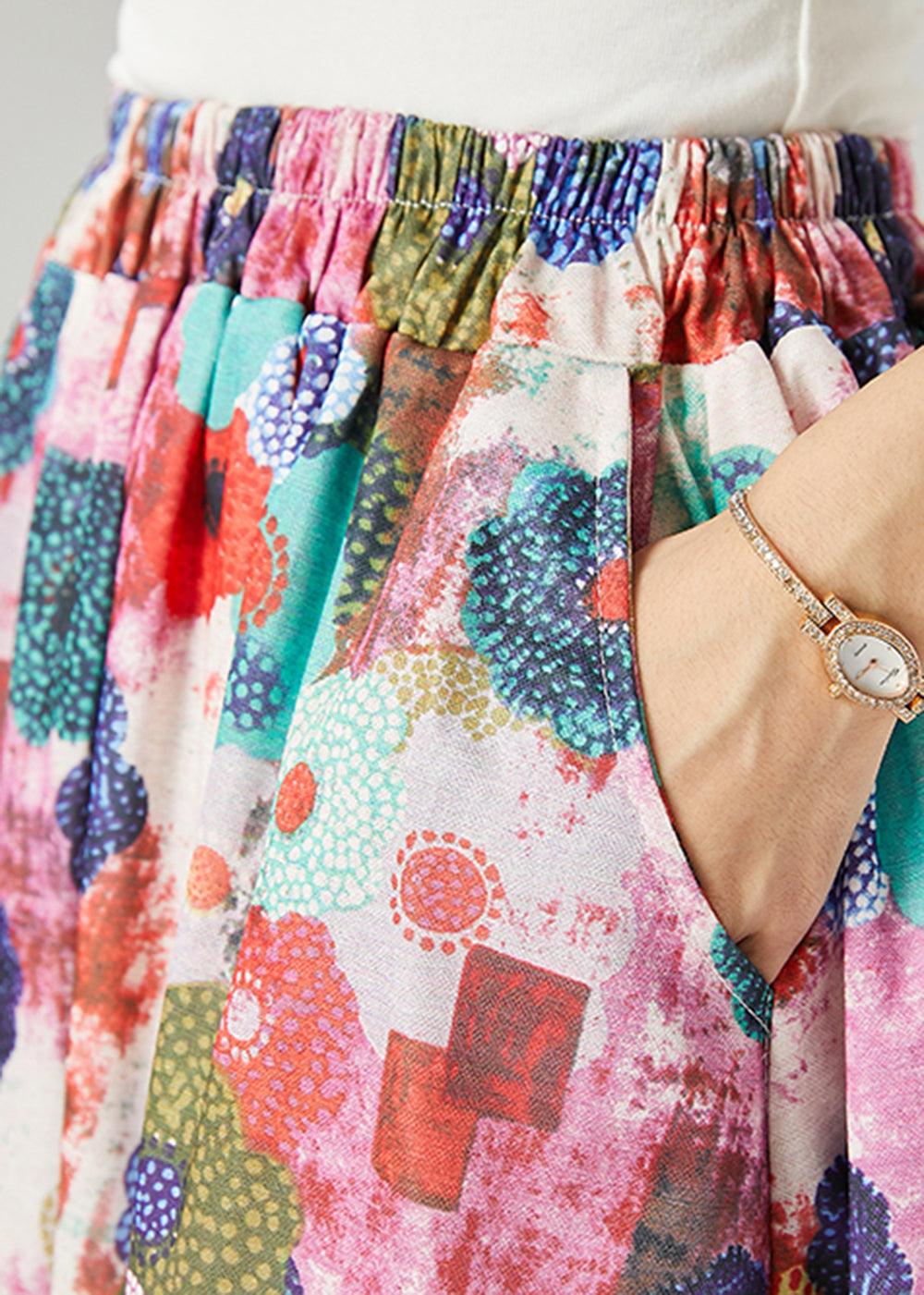 Purple Print Exra Large Hem Cotton Skirts Spring
