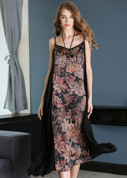 Black Patchwork Print Chiffon Summer Dress