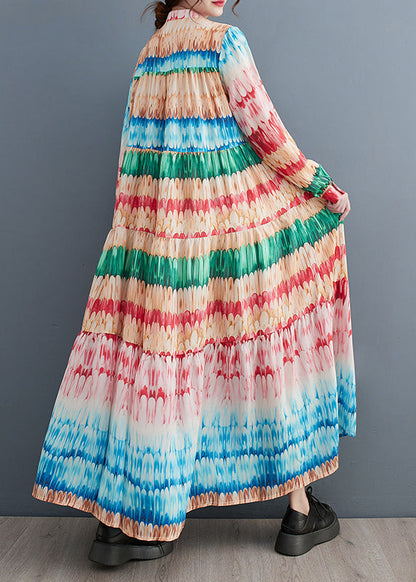 Simple Rainbow Oversized Print Cotton Holiday Dress Spring