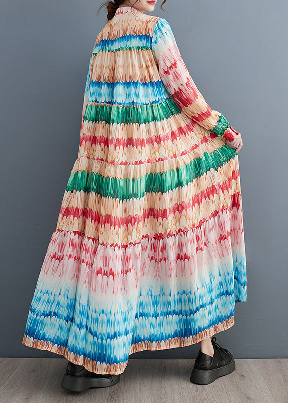 Simple Rainbow Oversized Print Cotton Holiday Dress Spring