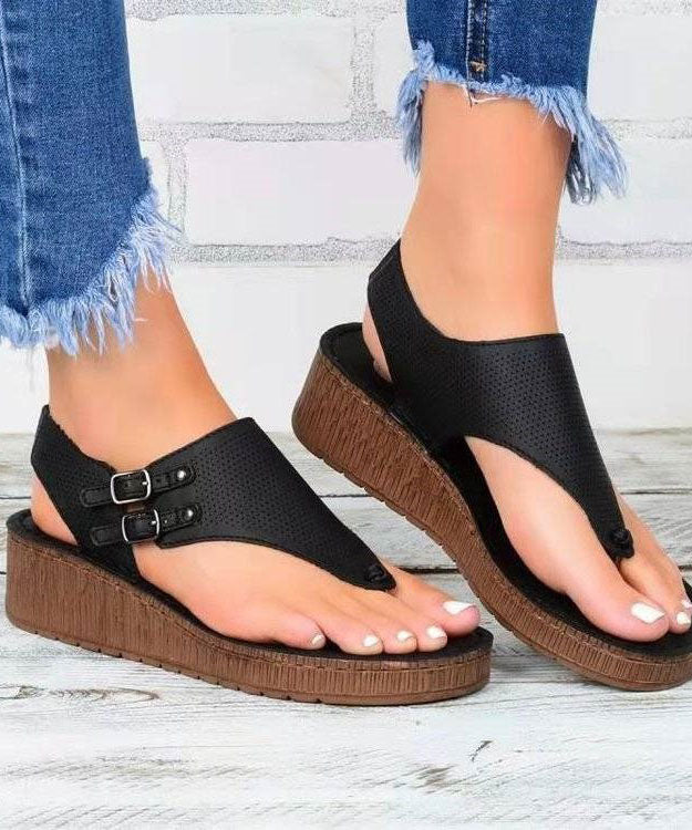 Black Buckle Strap Splicing Peep Toe Platform Sandals