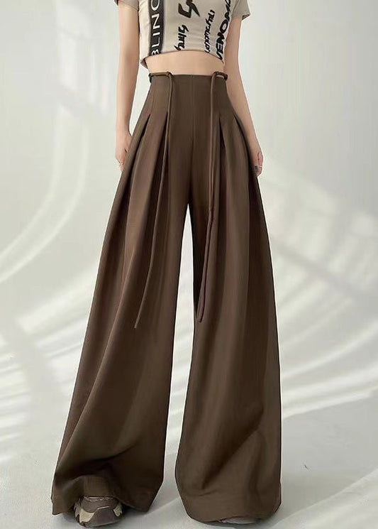 New Coffee High Waist Wrinkled Wide Leg Pants Spring