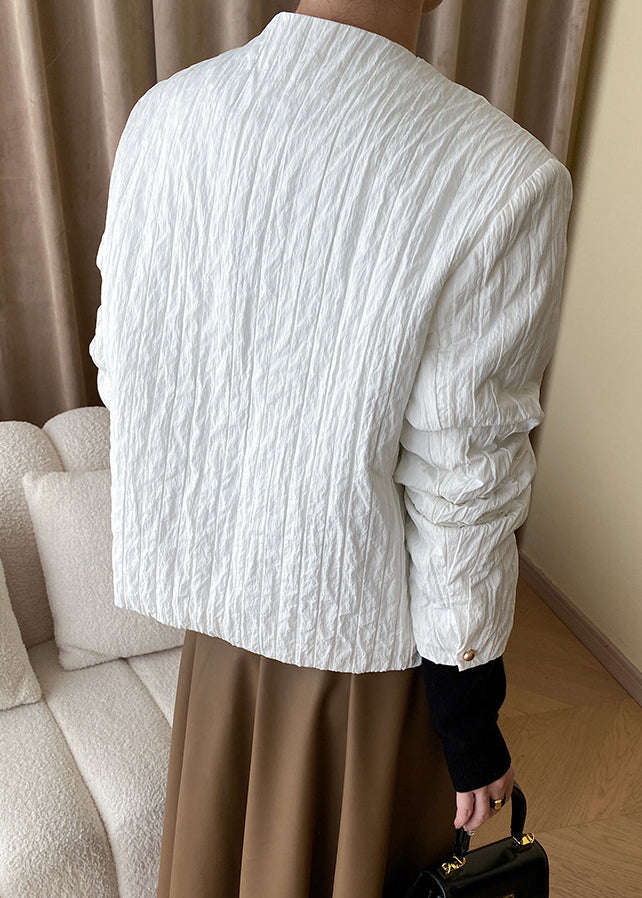 White Pockets Thin Fine Cotton Filled Coat O Neck Button Fall