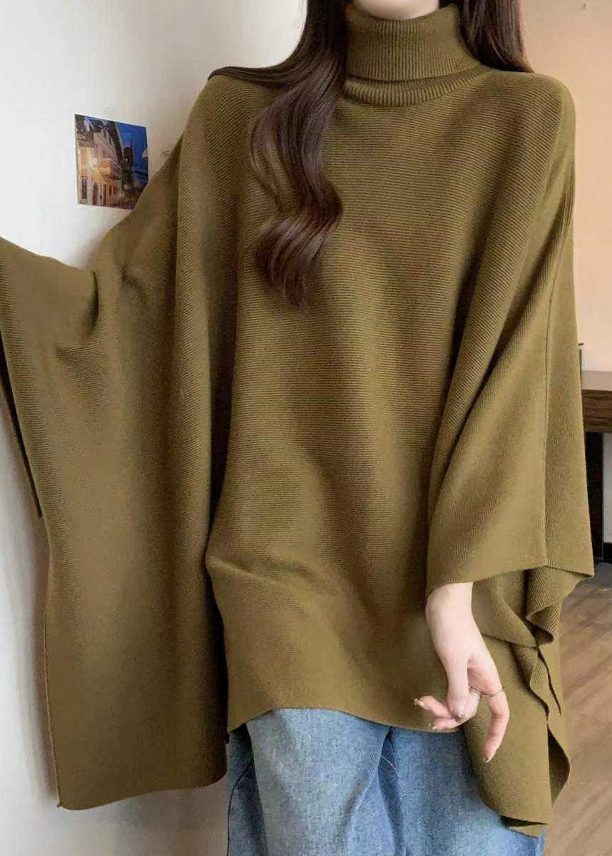 Mustard Yellow Turtleneck Asymmetrical Cozy Cotton Knit Sweaters Spring
