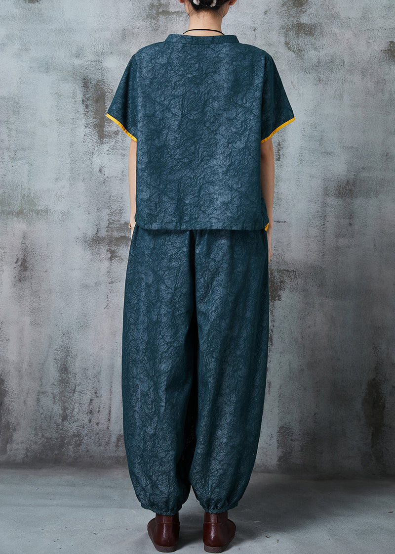 Green Embroidered Patchwork Oriental Two-piece Set Summer