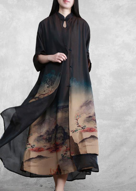 Mountain Paitings Satin Outfit Two Pieces Kaftan Dress