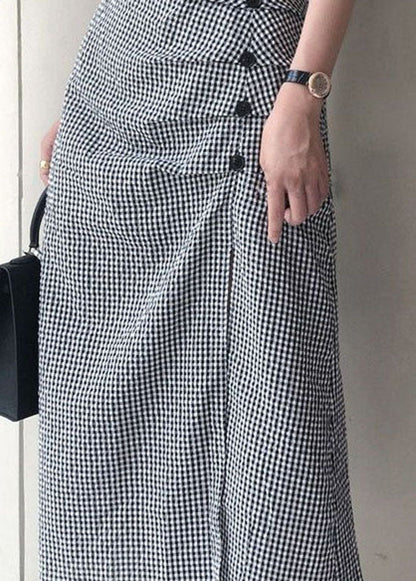 Black V Neck Tops and Skirts Cotton Two Pieces Summer