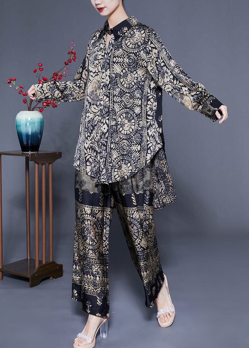 Oversized Low High Design Print Silk Two Pieces Set Spring