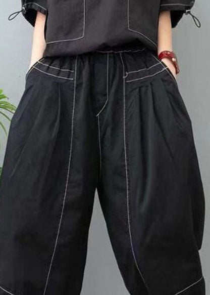 Loose Black High Waist Patchwork Cotton Pants Spring