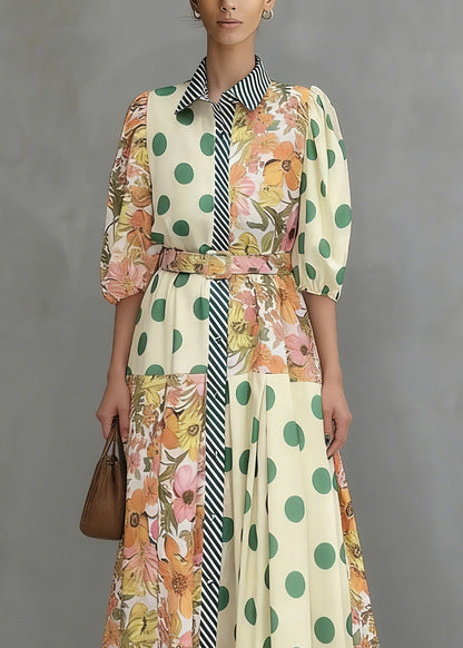 Colorblock Peter Pan Collar Print Maxi Shirts Dresses Summer