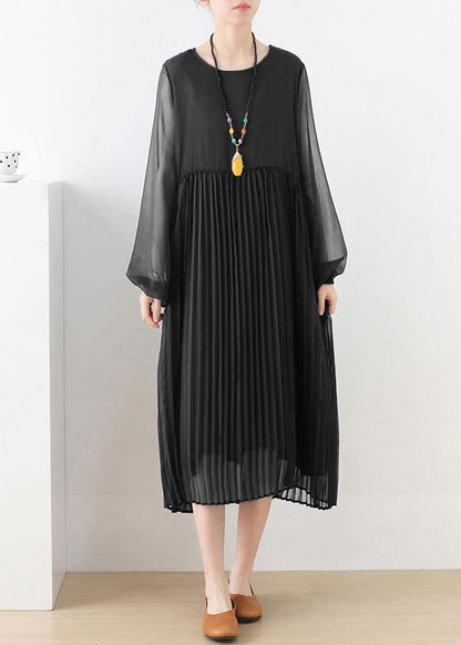 Style Blue Long Sleeve Chiffon O-neck Summer Dresses
