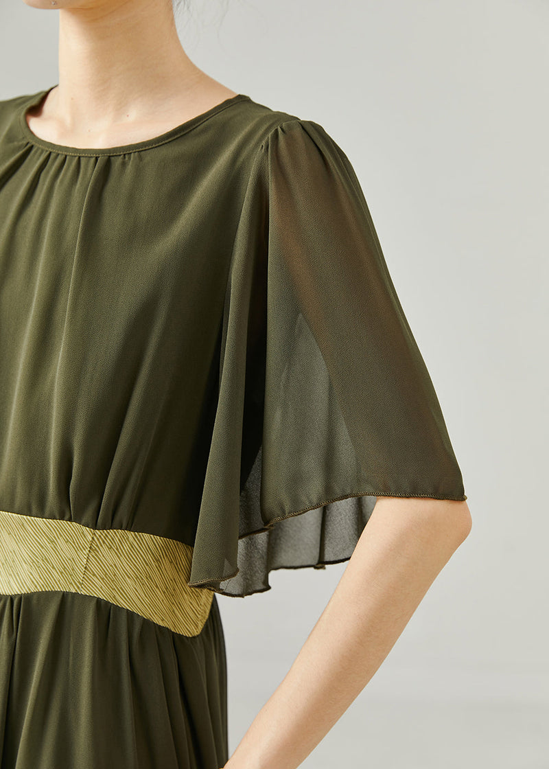 Army Green Exra Large Hem Draping Chiffon Long Dress Summer